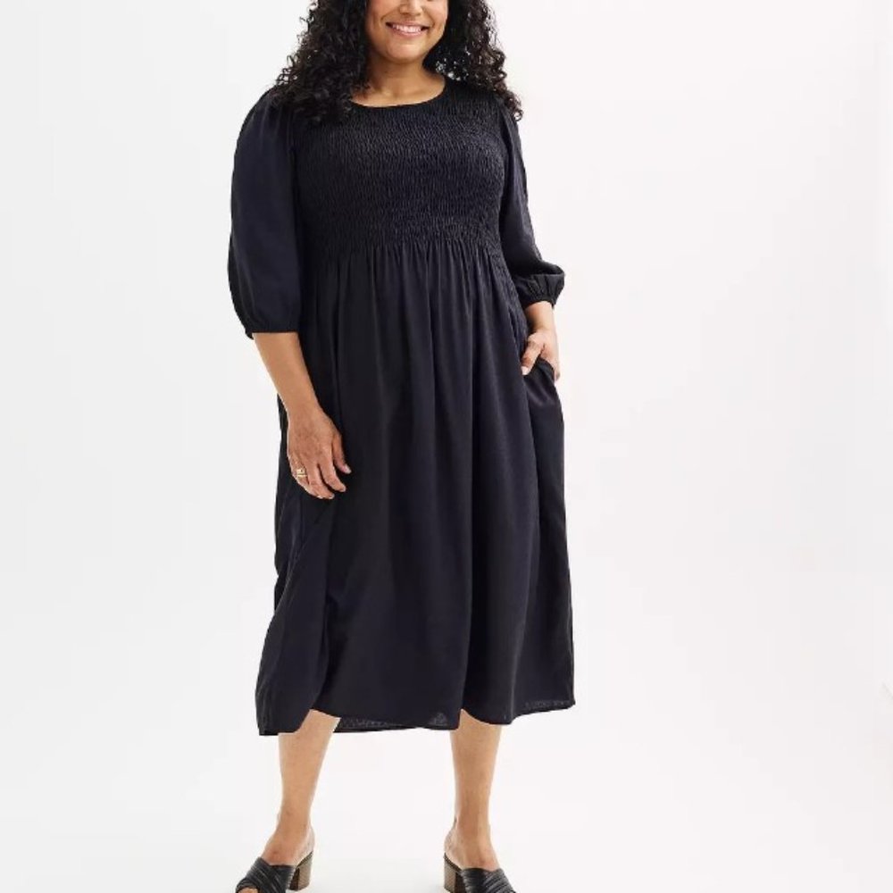 Croft & Barrow Smocked Midi Dress 1X